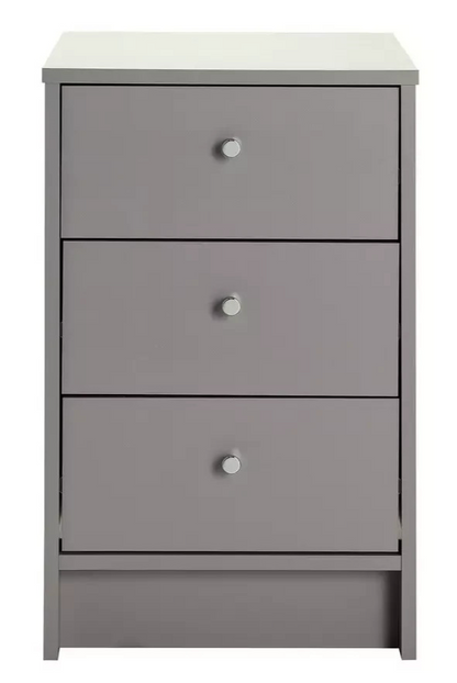 Home Malibu 3 Drawer Bedside Table Grey | Bedroom Nightstand Storage Furniture