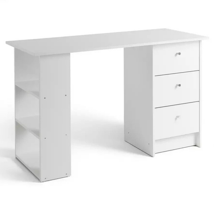 Home Malibu 3 Drawer Office Desk - White | Storage Desk for Home Office or Study