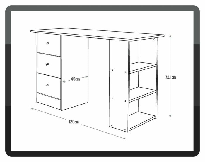 Home Malibu 3 Drawer Office Desk - White | Storage Desk for Home Office or Study