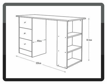 Home Malibu 3 Drawer Office Desk - White | Storage Desk for Home Office or Study