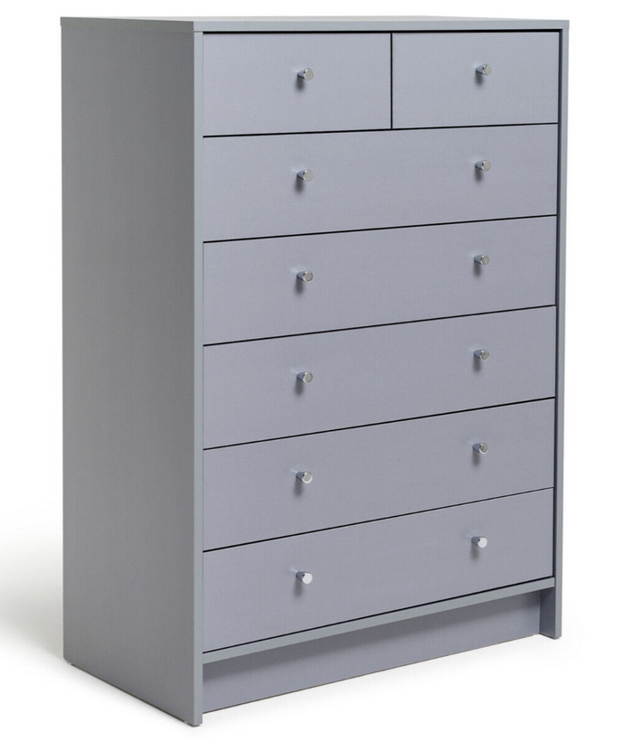 Home Malibu 7 Drawer Chest - Grey|Bedroom Storage Unit for Clothes & Accessories