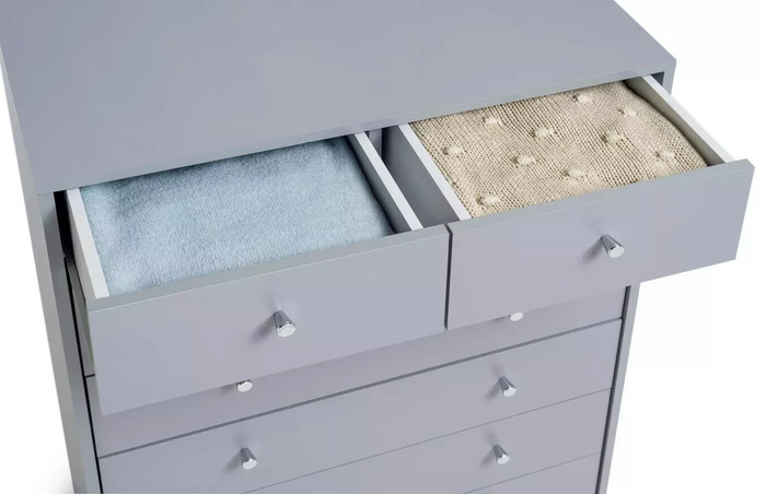 Home Malibu 7 Drawer Chest - Grey|Bedroom Storage Unit for Clothes & Accessories