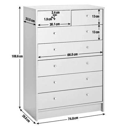 Home Malibu 7 Drawer Chest - Grey|Bedroom Storage Unit for Clothes & Accessories