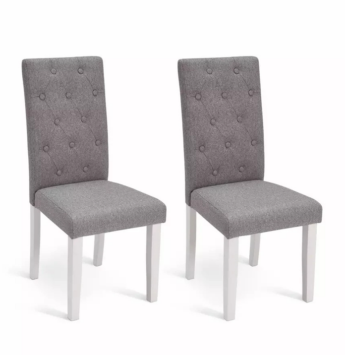 Home Pair of Tweed Fabric Dining Chairs Grey | Modern Kitchen Dining Chair Set