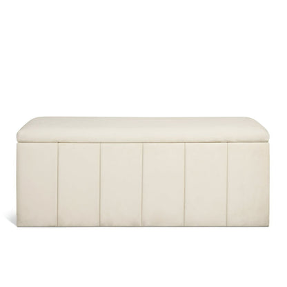 Home Pandora Velvet Storage Ottoman - Cream | Soft Textured Surface