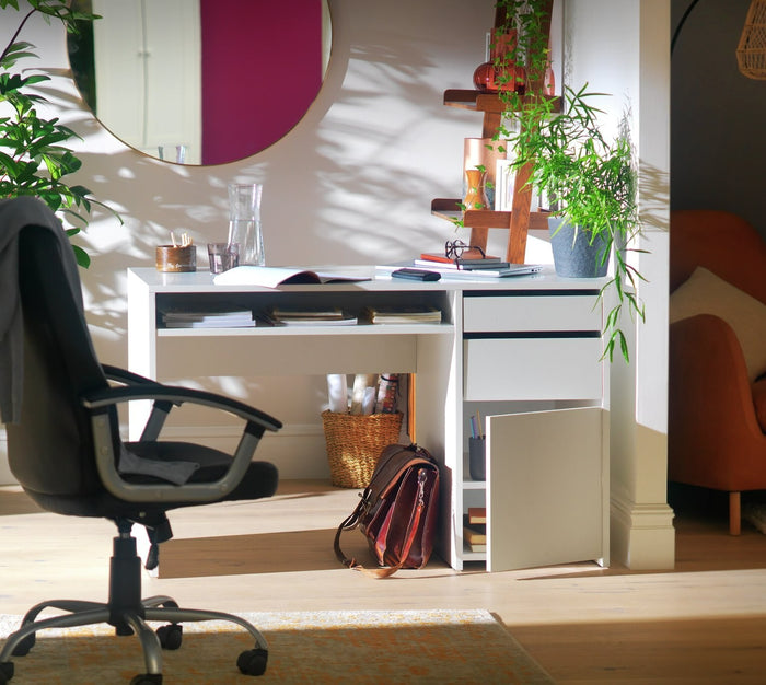 Home Pepper 2 Drawer Pedestal Office Desk - White | Modern Computer Workstation