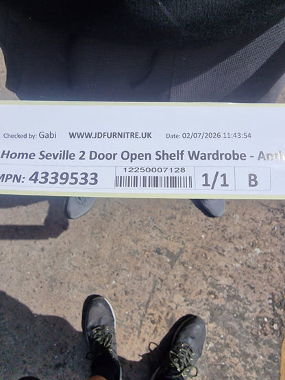 Home Seville 2 Door Open Shelf Wardrobe - Anthracite (B Grade)