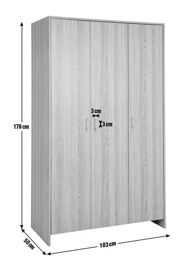 Home Seville 3 Door Wardrobe - Grey Oak Effect | Triple wardrobe