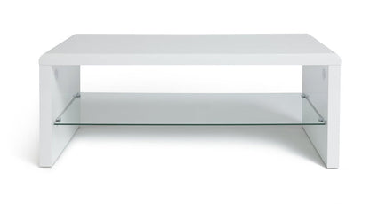 Home Sleigh 1 Shelf Coffee Table - White Gloss | Organized Magazine Area