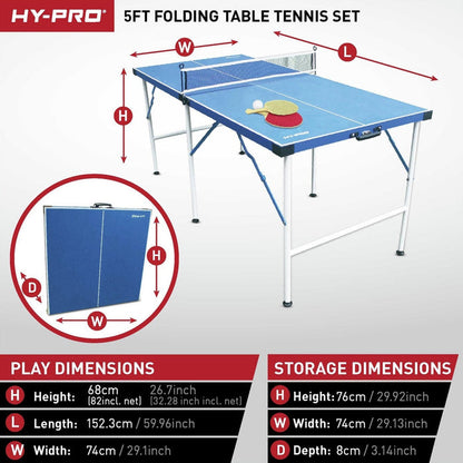 Hy-Pro 5ft Folding Table Tennis Table | Indoor Ping Pong Game Foldable Compact