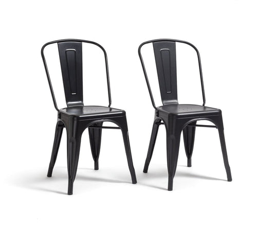 Industrial Pair of Metal Dining Chairs-Matt Black | Industrial dining chairs