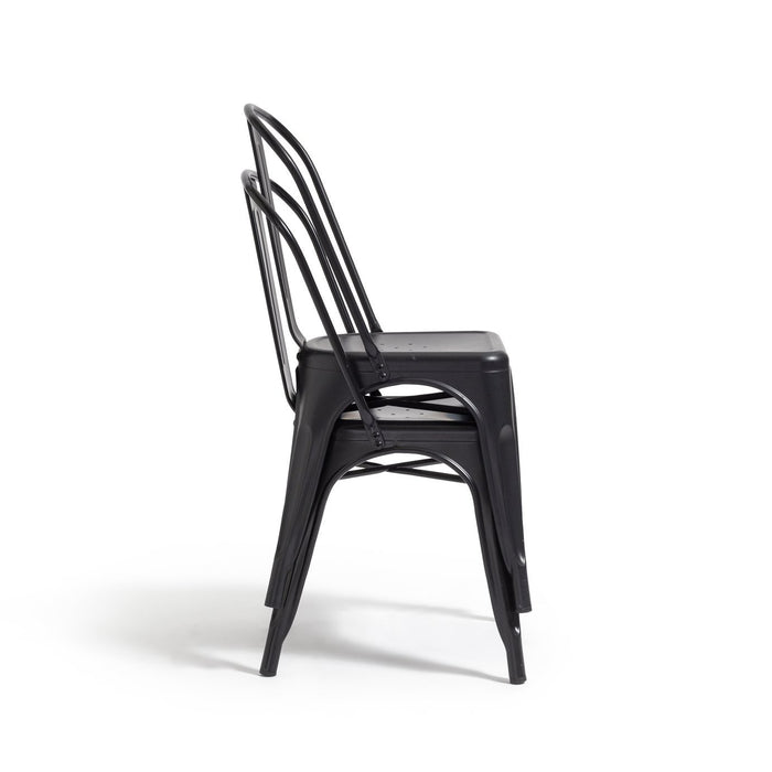 Industrial Pair of Metal Dining Chairs-Matt Black | Industrial dining chairs