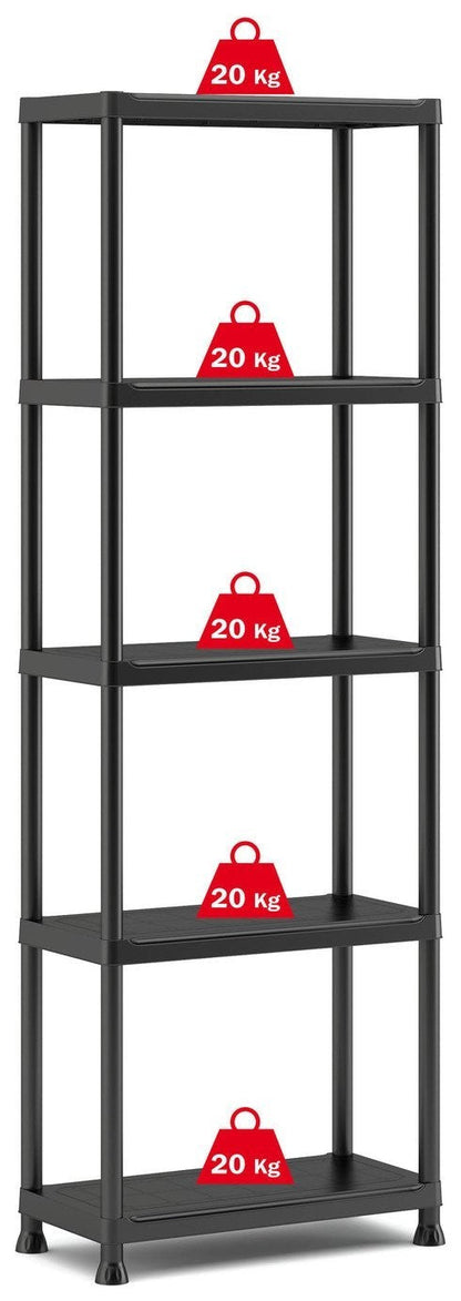 Keter Plus 5 Tier Shelf Plastic Storage Unit Garage Workshop Black Utility Home