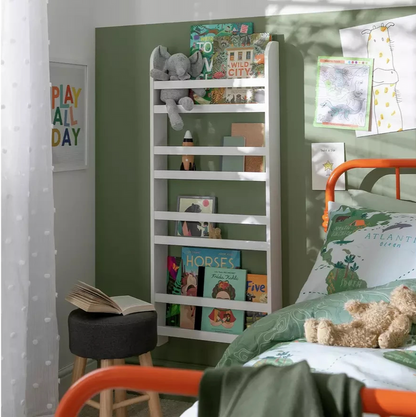 Kids Scandinavia Wall Mounted Bookcase White | Children's Bedroom Wall Shelf