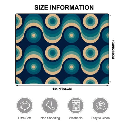 Large Blue 70s Retro Rug 12x9 ft – Midcentury Plush Non-Slip Area Rug - retro rug