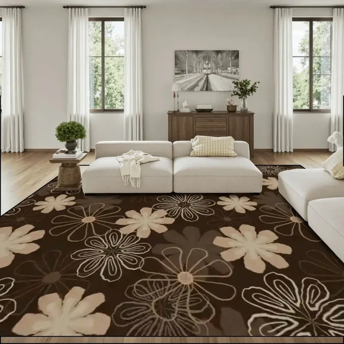 Large Floral 70s Retro Area Rug 12x9 ft – Midcentury Pattern Non-Slip Rug - 144’’x108’’ - retro rug
