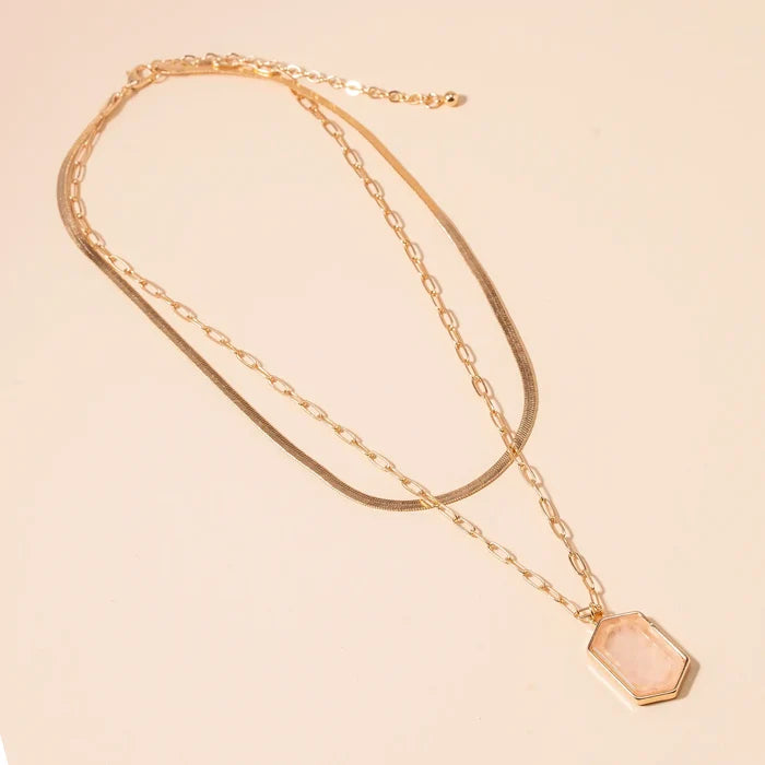 LAYERED HEXAGON STONE NECKLACE