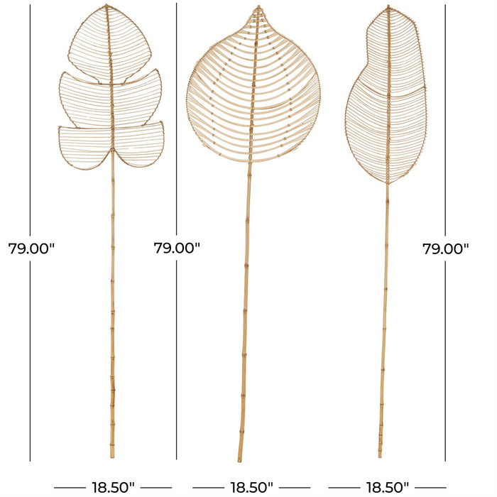 Light Brown Bamboo Wood Palm Tree Handmade Tall Tassel Leaf Fan Stick Home Decor Natural Foliage