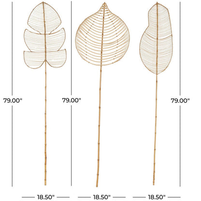 Light Brown Bamboo Wood Palm Tree Handmade Tall Tassel Leaf Fan Stick Home Decor Natural Foliage