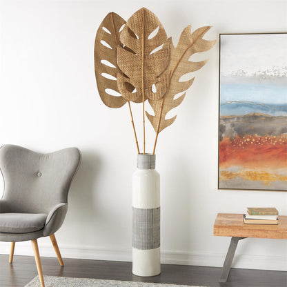 Light Brown Bamboo Wood Palm Tree Handmade Tall Tassel Leaf Fan Stick Home Decor Natural Foliage
