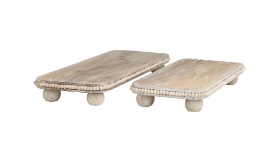 LIGHT BROWN MANGO WOOD BEADED TRAY WITH LARGE BALL FEET