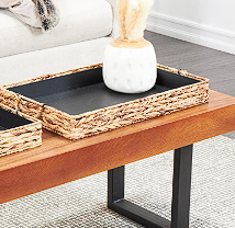 LIGHT BROWN SEAGRASS HANDMADE NESTING TRAY WITH BLACK WOOD INTERIORS