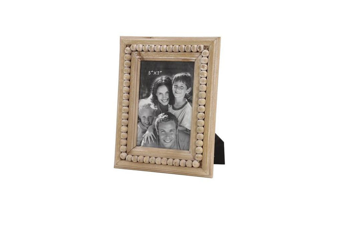 LIGHT BROWN WOOD BEADED PHOTO FRAME