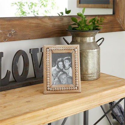 LIGHT BROWN WOOD BEADED PHOTO FRAME