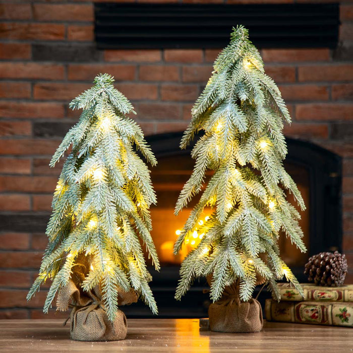 Lighted Frosted Artificial Table Tree, Set of 2