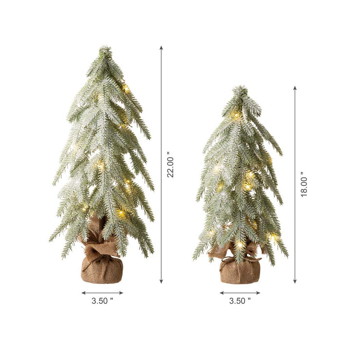 Lighted Frosted Artificial Table Tree, Set of 2