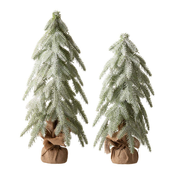 Lighted Frosted Artificial Table Tree, Set of 2