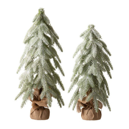 Lighted Frosted Artificial Table Tree, Set of 2