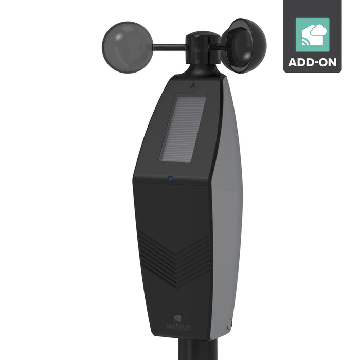 La Crosse Technology alert and monitorng system black and gray wind speed sensor with an anemometer and solar panel