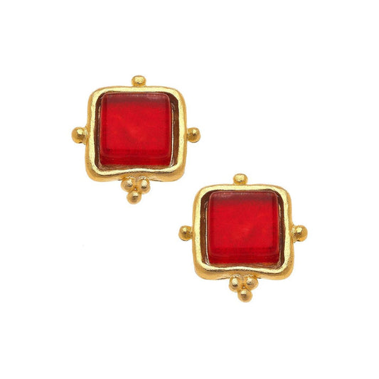 Madeline Red French Glass Studs