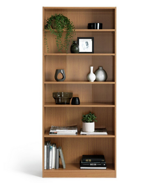 Maine Deep 6 Shelf Bookcase - Shelving Storage Unit Display Cabinet - Oak Effect