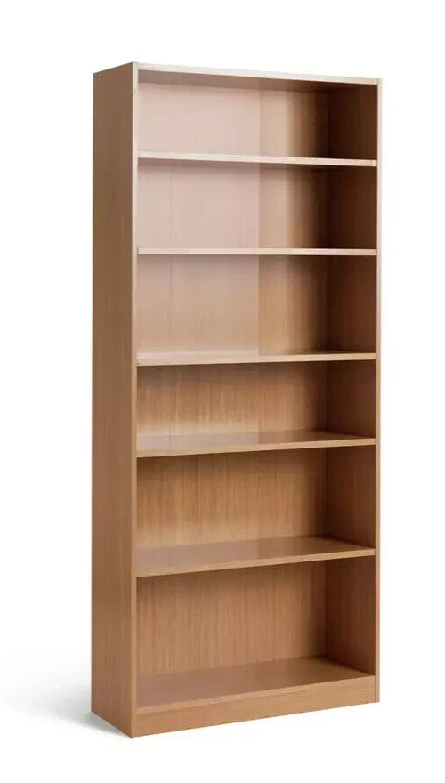 Maine Deep 6 Shelf Bookcase - Shelving Storage Unit Display Cabinet - Oak Effect
