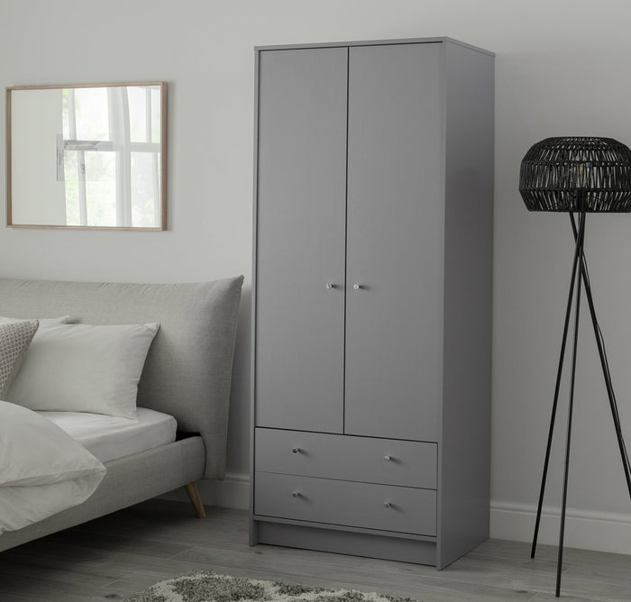 Malibu 2 Door 2 Drawer Wardrobe - Grey (B Grade)