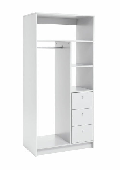 Malibu 3 Drawers Open Storage Wardrobe - White | Open wardrobe with drawers