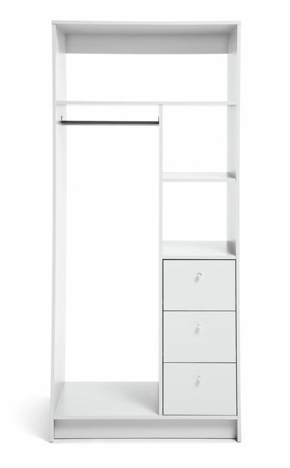 Malibu 3 Drawers Open Storage Wardrobe - White | Open wardrobe with drawers