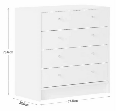 Malibu 4 Drawer Chest White | Bedroom Storage Furniture Unit