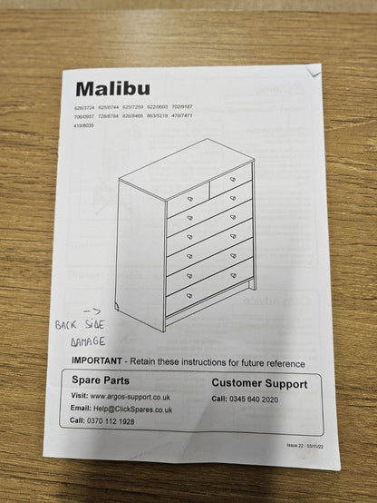 Malibu Modern 7 Drawer Chest Of Drawers  - Oak Effect (B Grade)