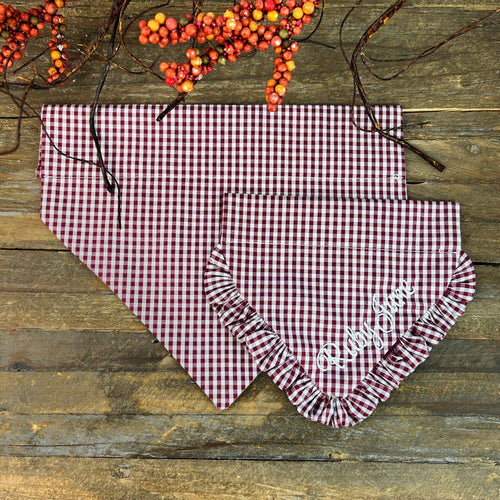Maroon Gingham Dog Bandana