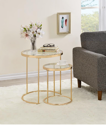 Maylin 2-piece Round Glass Top Nesting Tables Gold