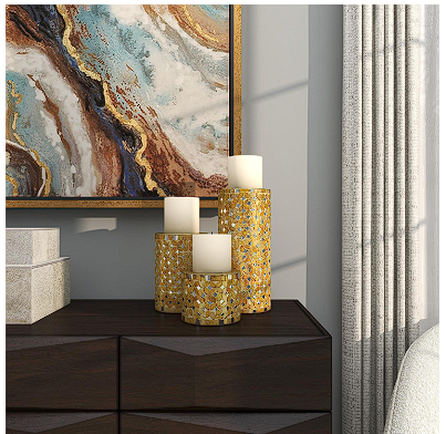 METAL HANDMADE CANDLE HOLDER WITH MOSAIC PATTERN