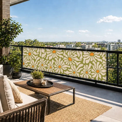 Mid-Century Floral Balcony Privacy Screen – Retro Weatherproof Railing Cover - Retro Privacy Screen