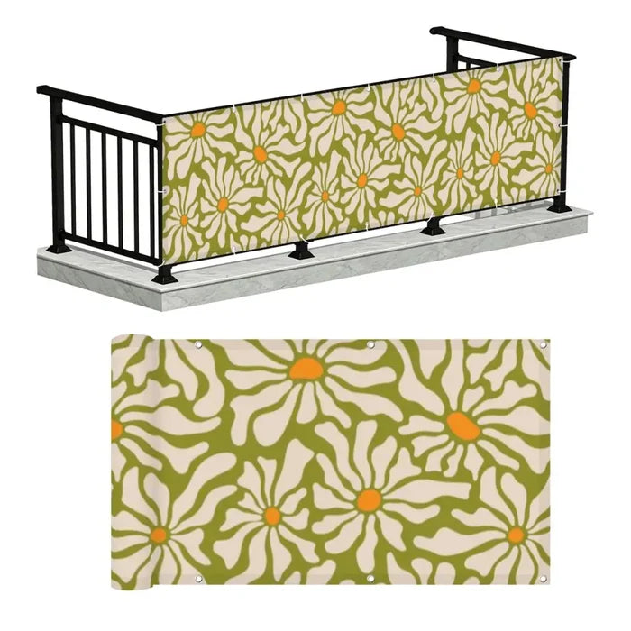 Mid-Century Floral Balcony Privacy Screen – Retro Weatherproof Railing Cover - Retro Privacy Screen