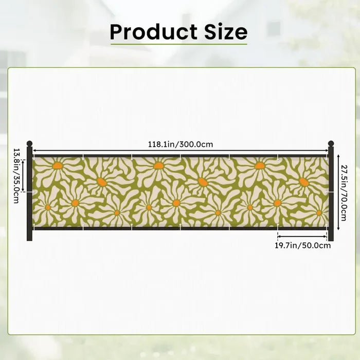 Mid-Century Floral Balcony Privacy Screen – Retro Weatherproof Railing Cover - Retro Privacy Screen