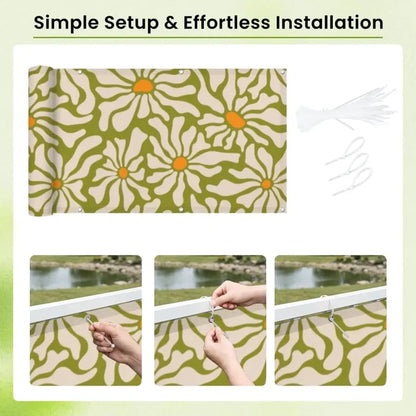 Mid-Century Floral Balcony Privacy Screen – Retro Weatherproof Railing Cover - Retro Privacy Screen