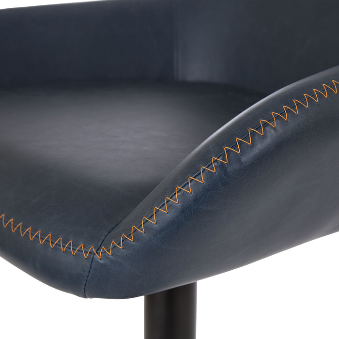 Mid-Century Modern Navy Blue Leatherette Gaslift Adjustable Swivel Bar Stool, Set of 2