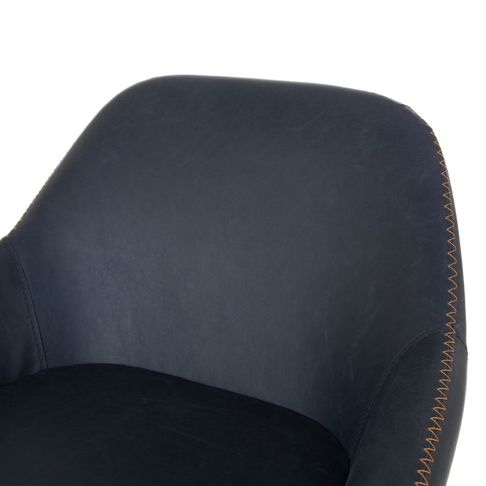 Mid-Century Modern Navy Blue Leatherette Gaslift Adjustable Swivel Bar Stool, Set of 2